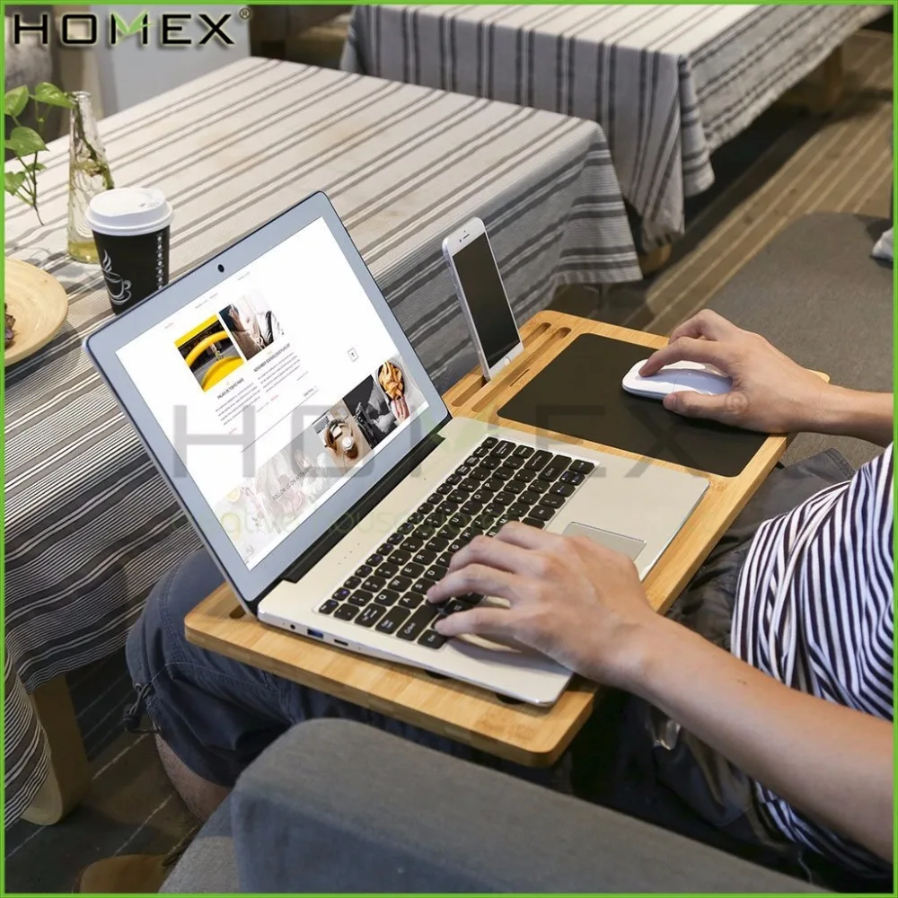 Computer Laptop Desk Bamboo Board Tablet Phone Holder Stand with Mouse Pad/Homex_BSCI Factory