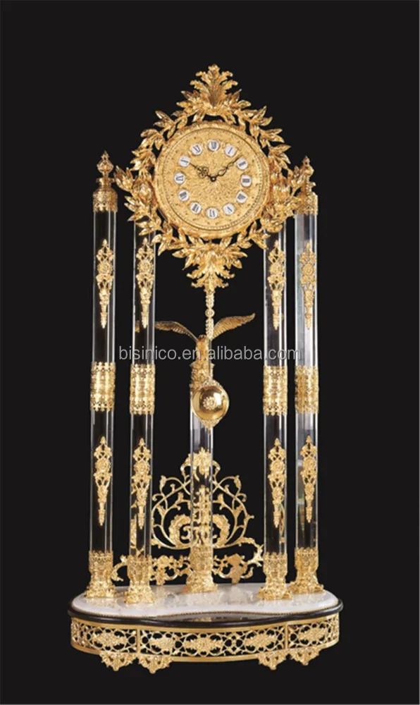 Luxury Italy Style Antique 24K Gold Plated Bronze Mounted Floor Clock, Decorated Pendulum Clock, Crystal & Marble Clock