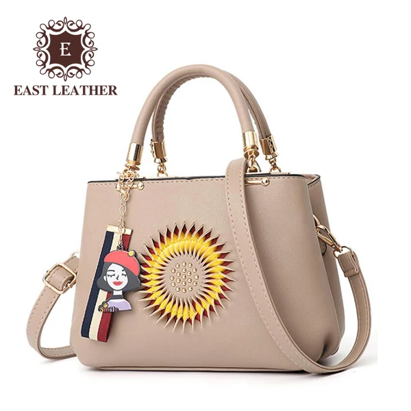 CB130 Guangzhou market bags handbag tote high quality PU leather with Sunflower
