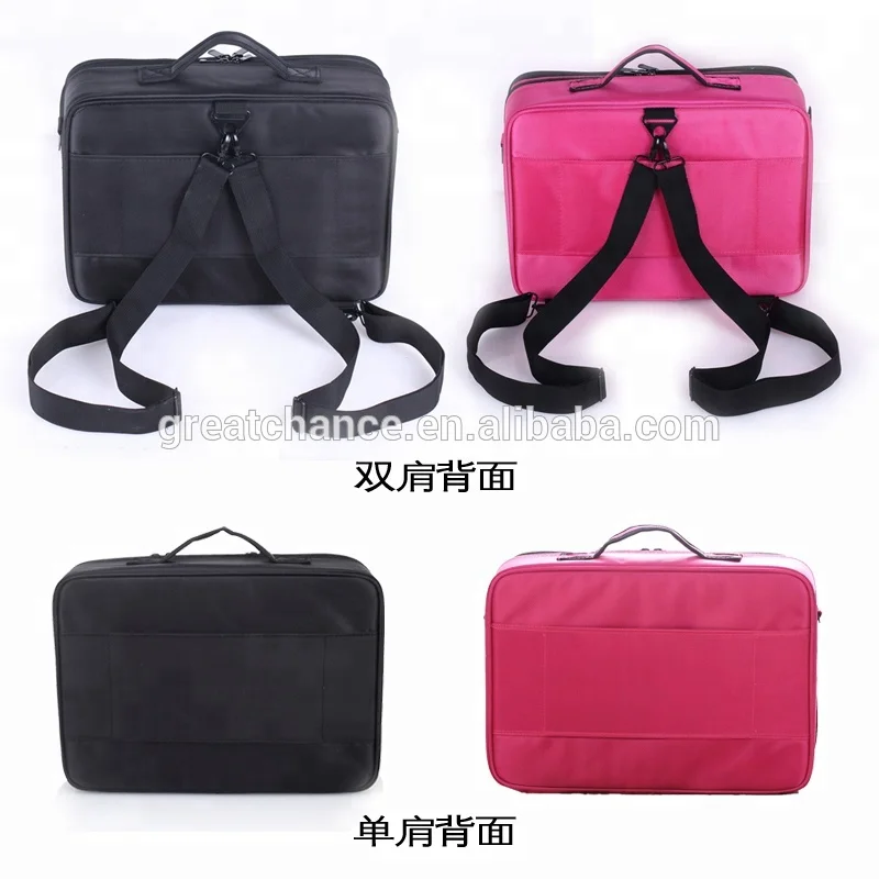 Soft makeup case - Pro Black Travel Cosmetic Case Bag Purse Organizer Makeup Pouch Box Two Floor(XY-918)