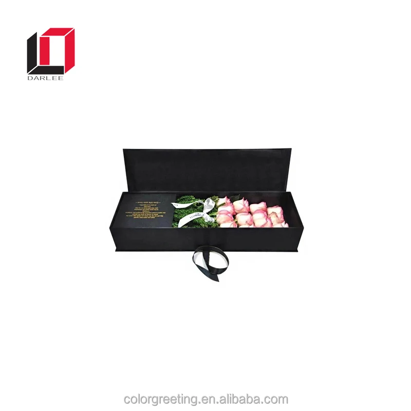 Factory elegant custom black cardboard rectangular rose packing paper flower box