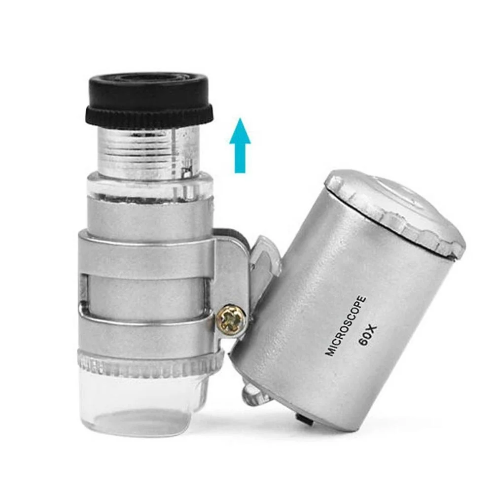 Professional Mini Lens 60X Pocket Magnifier Microscope LED Light Jewelry Jeweler Loupe Currency detector