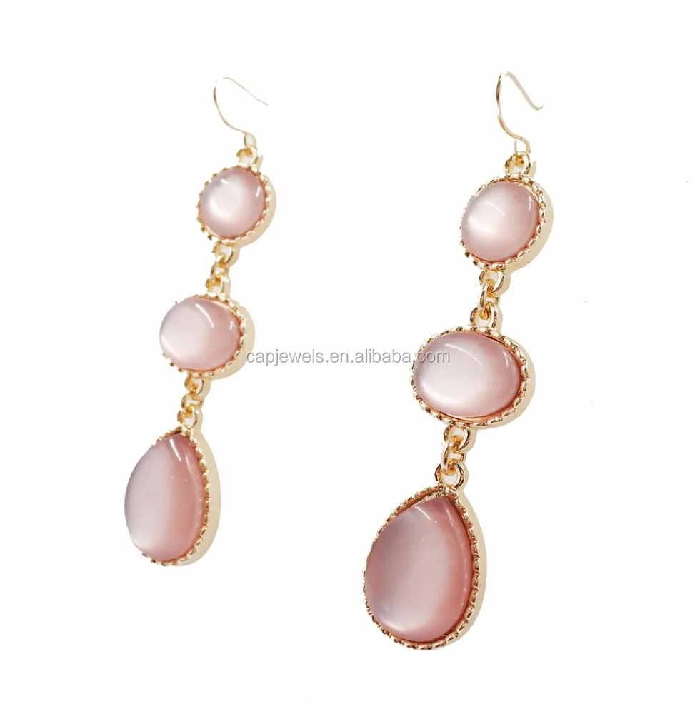 
Fashionable jewelry pink cat eye stones drop earring for women 