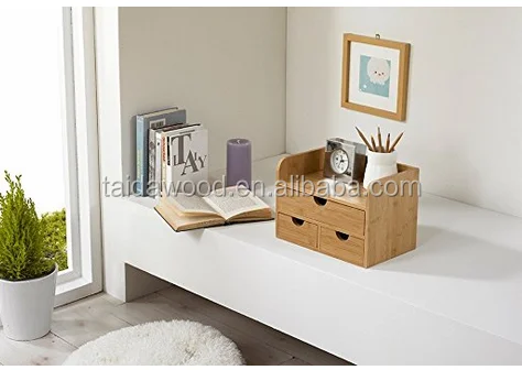 
Desktop Organizer 3-tier Mini Desk Makeup Organizer with Drawers Bamboo Brown 