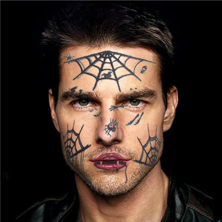 Halloween Temporary Face Tattoos - Scar Spider Blood Bat Rose Floral Tattoos Sticker for Women Men
