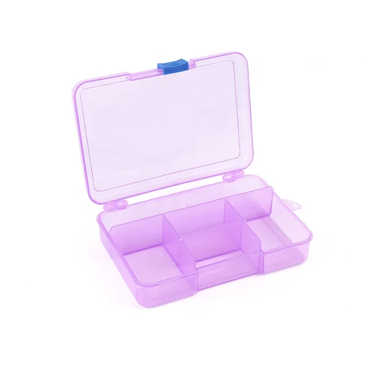 Wholesale promotional slide buckle 5 grid plastic storage box with lid