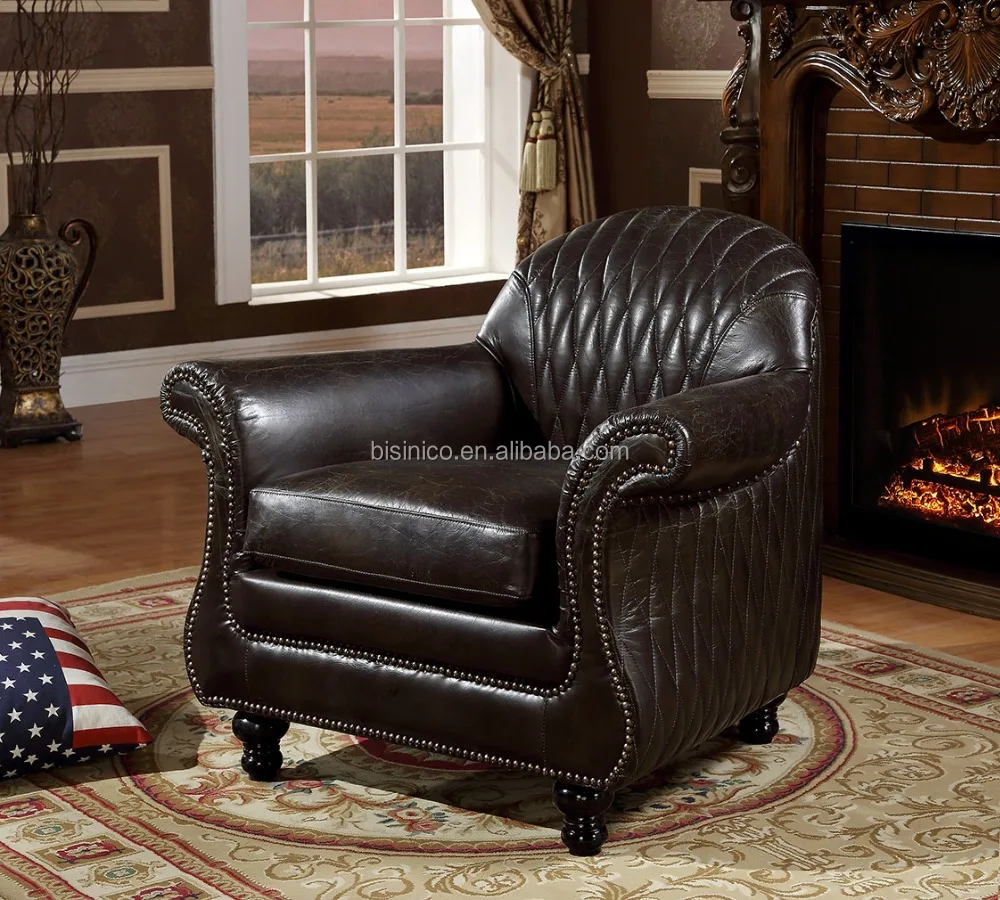 Vintage Italian Brown Leather Club Arm Chair With Nail Head/Cigar Leather Chair