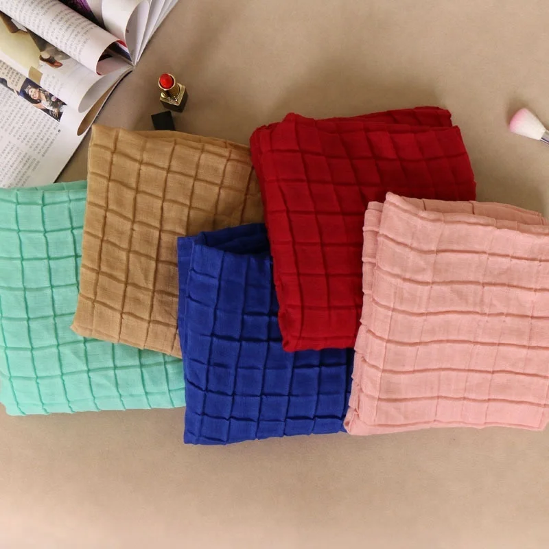 Fashion Muslim Lady Fold Lattice Popular Cotton Voile Thin Breathable Hijab Scarf Shawl Pashmina Scarves