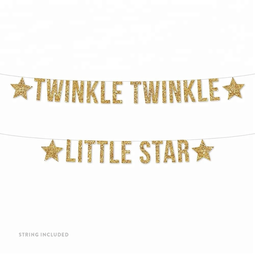 Подвесной баннер из настоящей блестящей бумаги, украшение для детской комнаты, Золотой блестящий нанизанный мерцающий маленький звездочек