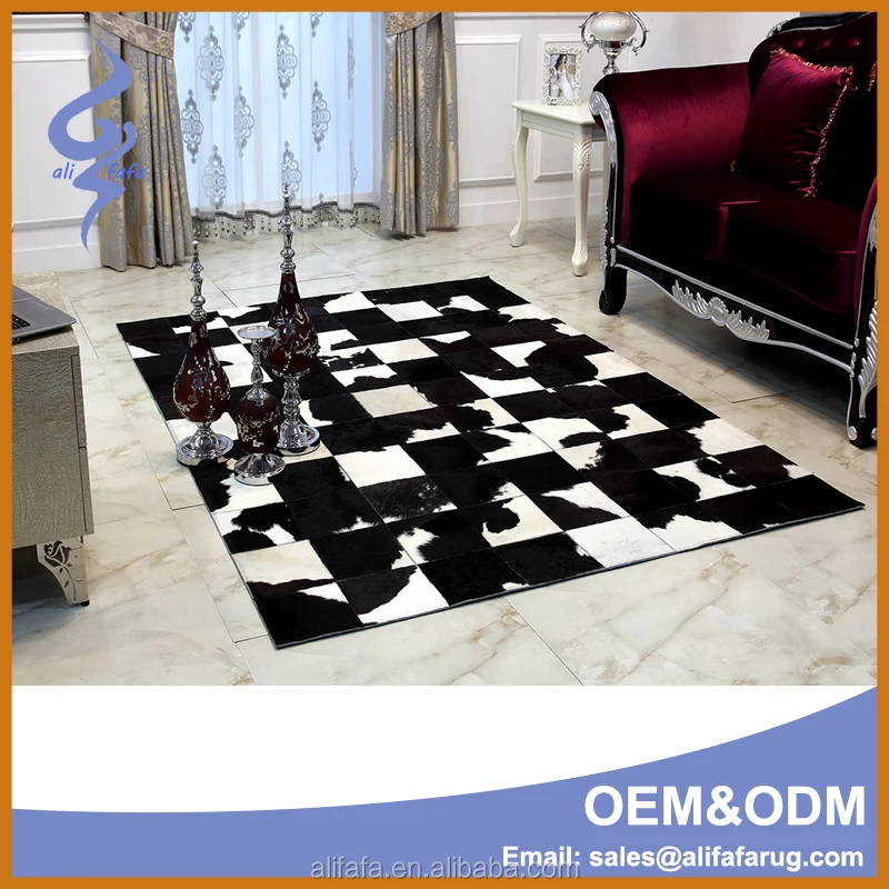 Cowhide carpet and rug, 15x15cm patchwork cow rug with leather border