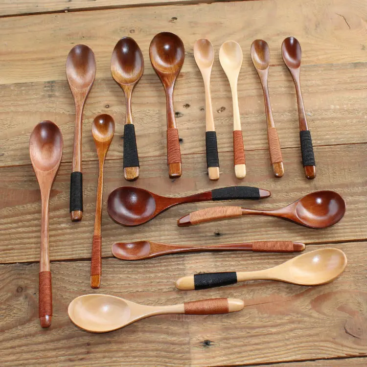 13 pcs different sizes Promotion Gift Custom Printed Wooden Spoons soup spoon reusable Handmade premium cutlery
