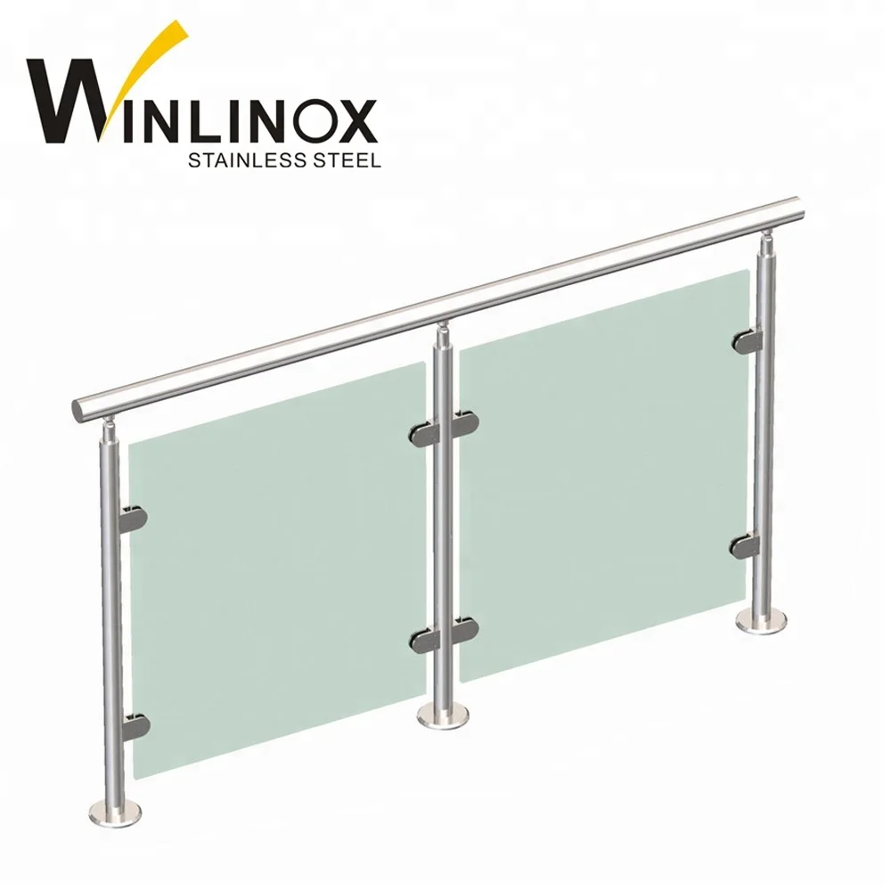 Outdoor stainless steel front porch railing designs with glass clamp