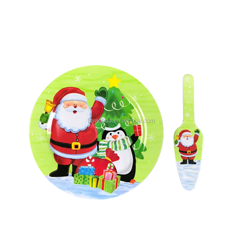 Christmas/birthday cake serving plate set cake plate with knife