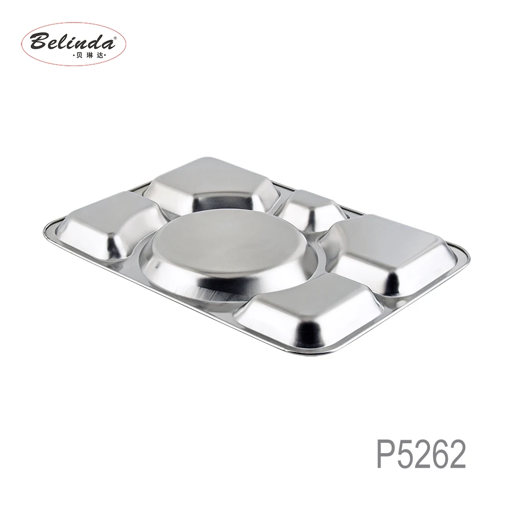 6 Divided Food Grade Stainless Steel 304 Fast Food Canteen Compartment Tray