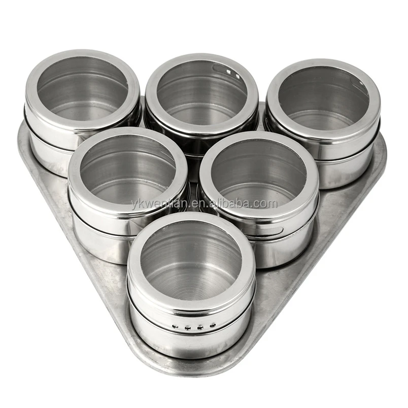 Stainless Steel Magnetic Containers Multipurpose Spice Tin Rack Perfect Kitchen Storage 6 Piece Set with non stick coating