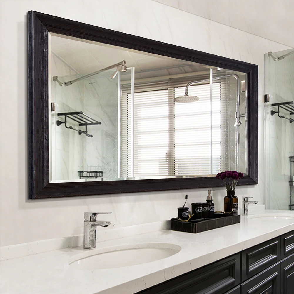 Wall mounted hotel mirror decoration bathroom solid wood framed mirror