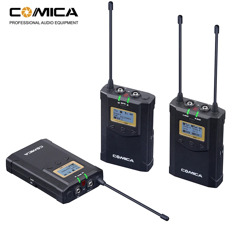 Comica UHF 48 channels wireless microphone 1 receiver and 2 transmitters for camera, camcorder