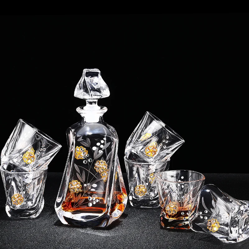 elegant ice-cube crystal whisky decanter set for Gift and Bars