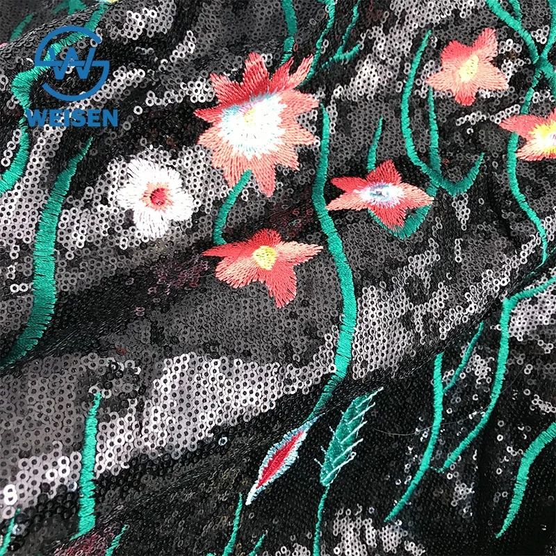 Wholesale Embroidery Design Ombre 3mm Dress Pattern Flower Sequin Fabric