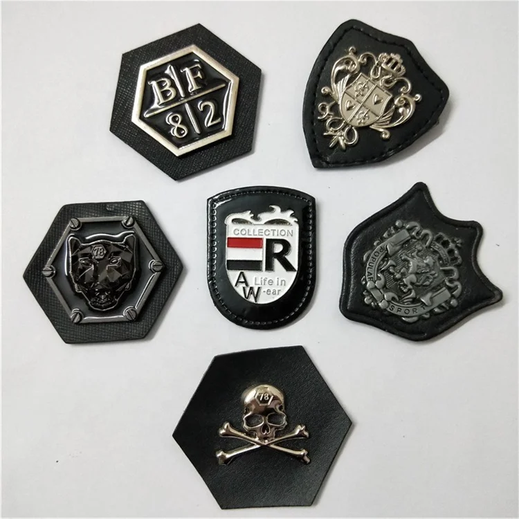 Round oval printing letter leather label triangle eyelet pu trademark  jeans metal sign shoes label tag