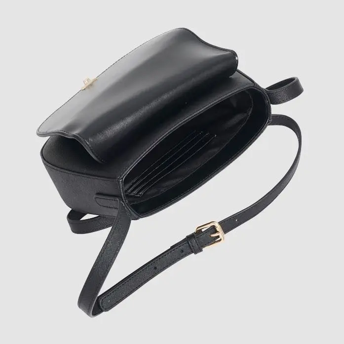 Factory wholesale black full grain saffiano leather crossbody leather saddle handbag