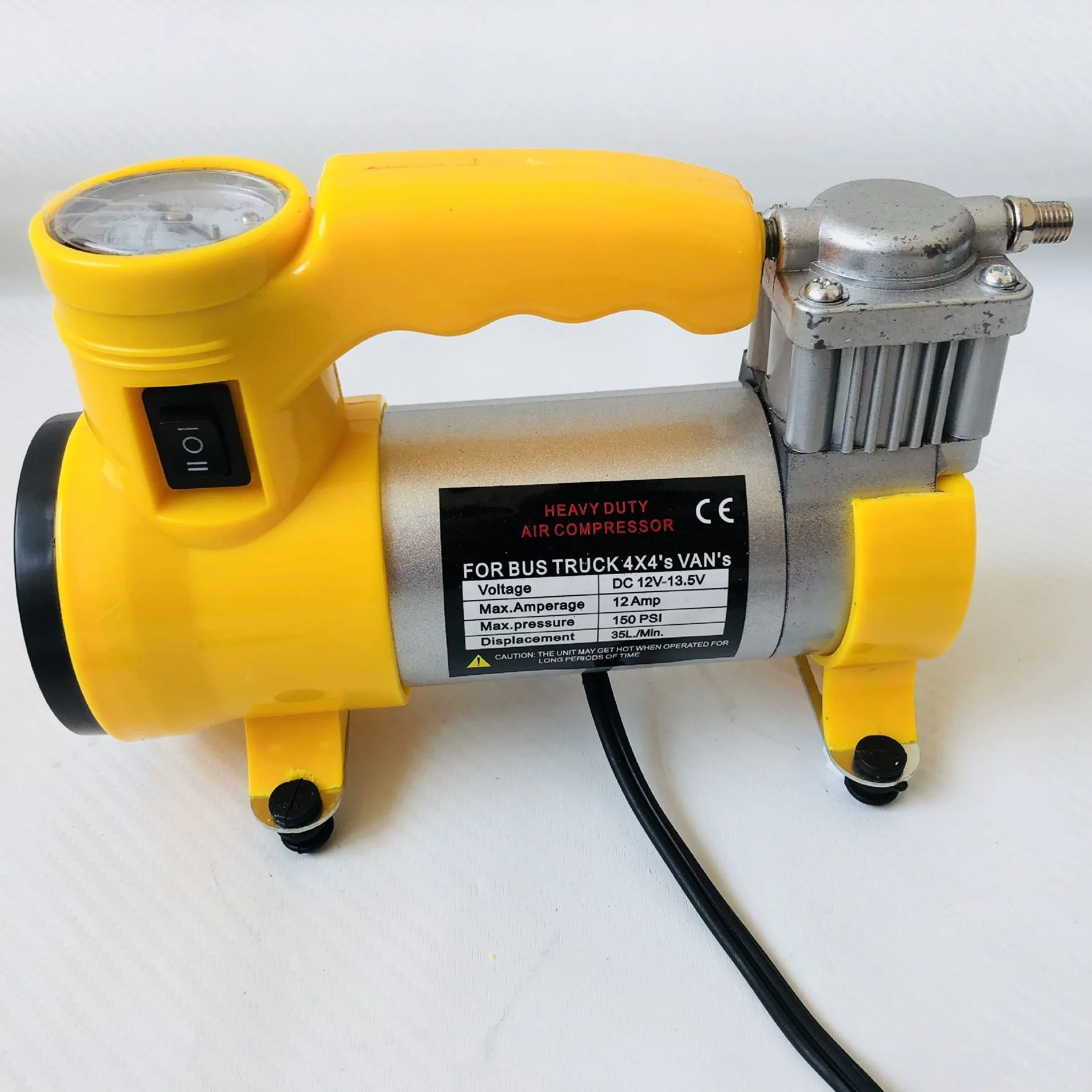 
TZCQ-004 high power 12V copper vehicle air pump/car tire pump with LED yellow emergency light air inflator pump 
