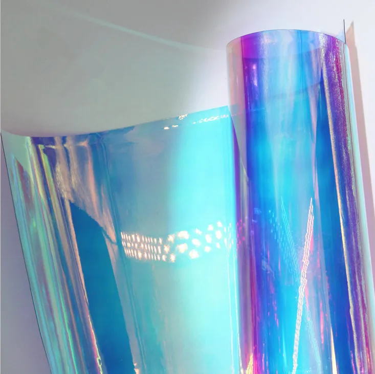 
Fixed-price 400micron Blue Gold Tint Transparent Reflective PVC Dichroic Film for Decoration Design 
