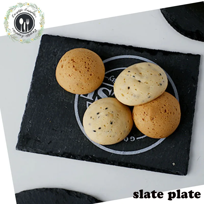 cheap price natural 30*20cm black stone slate plate in stock no MOQ for Restaurant opened