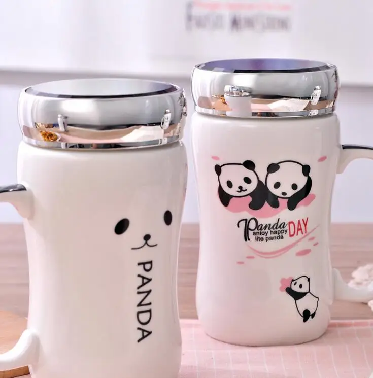 Creative cartoon panda mirror can be customized logo ceramic mug
