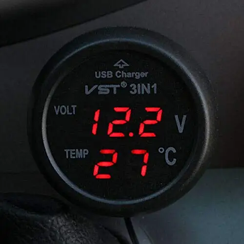 Three in One Multifunction LED Dual Digital Voltmeter Tester, Car Voltmeter thermometer car temperature gauge universal