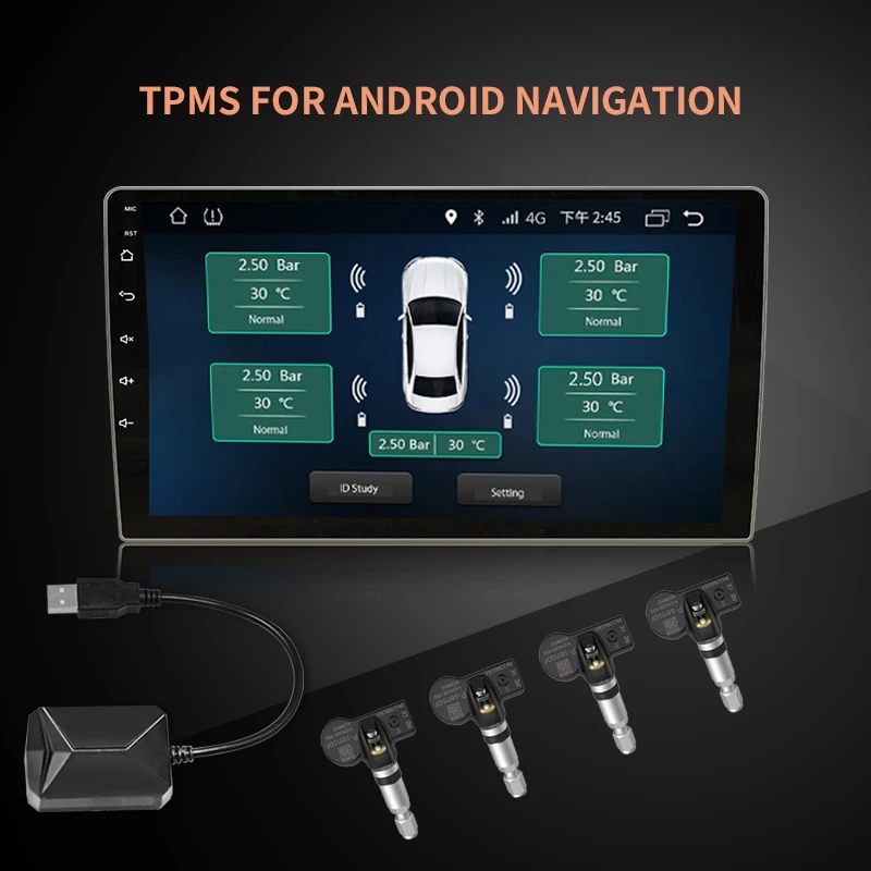 USB TPMS For Android Navigation, Wireless Tire Pressure Monitoring System