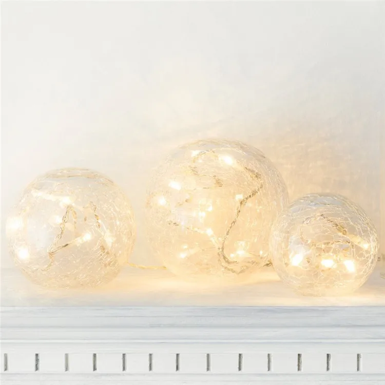 
High Quality Home Party Christmas Decoration Crackle Glass Ball Led Lights 
