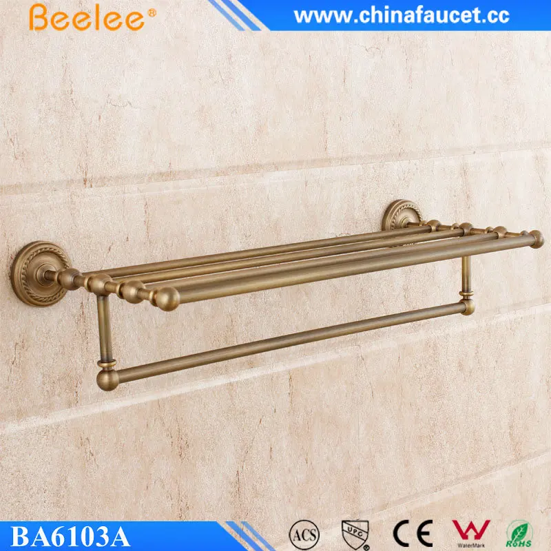 Beelee Antique Brass Toilet Towel Shelf Bathroom Towel Holder Rack