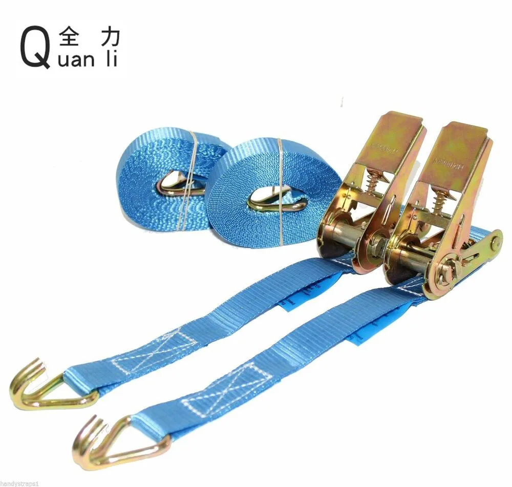 25mm 800KG 1m Retractable all steel colored zinc ratchet tie down strap with double J hooks