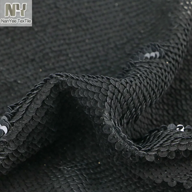 Nanyee Textile Fish Scale High Density Black Flocking Velvet Sequin Fabric
