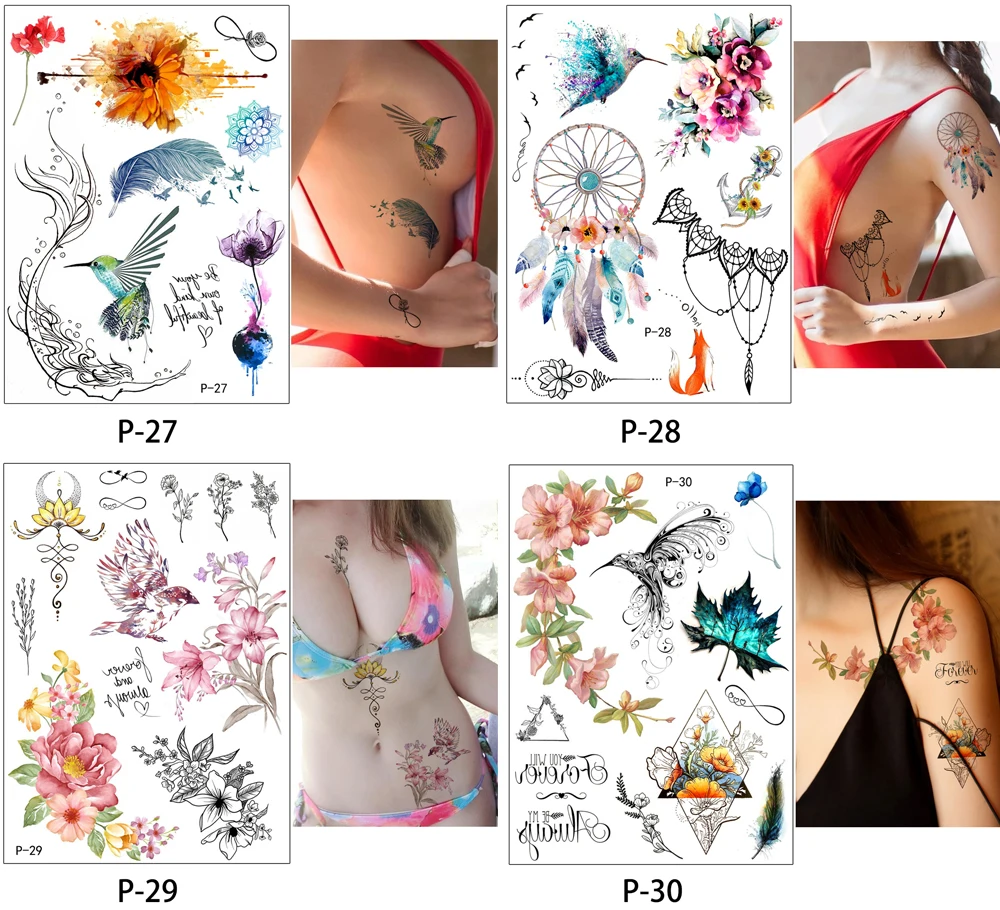 New 15x21cm Temporary Tattoo Stickers in Stock P01 - P38