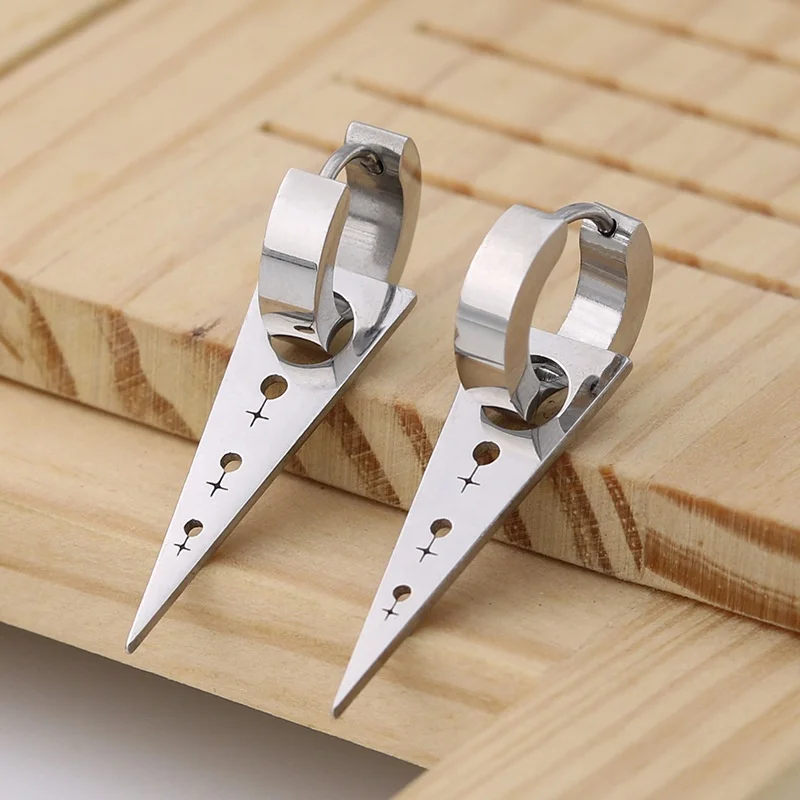 Personalities Gold Silver Black Stainless Steel New Gold Jewelry Afro Earring men Dangle Triangle Hoop Earring