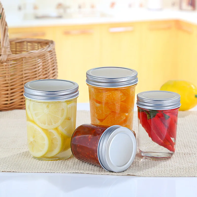 Wide mouth glass mason jar clear round glass jam jar with metal lid