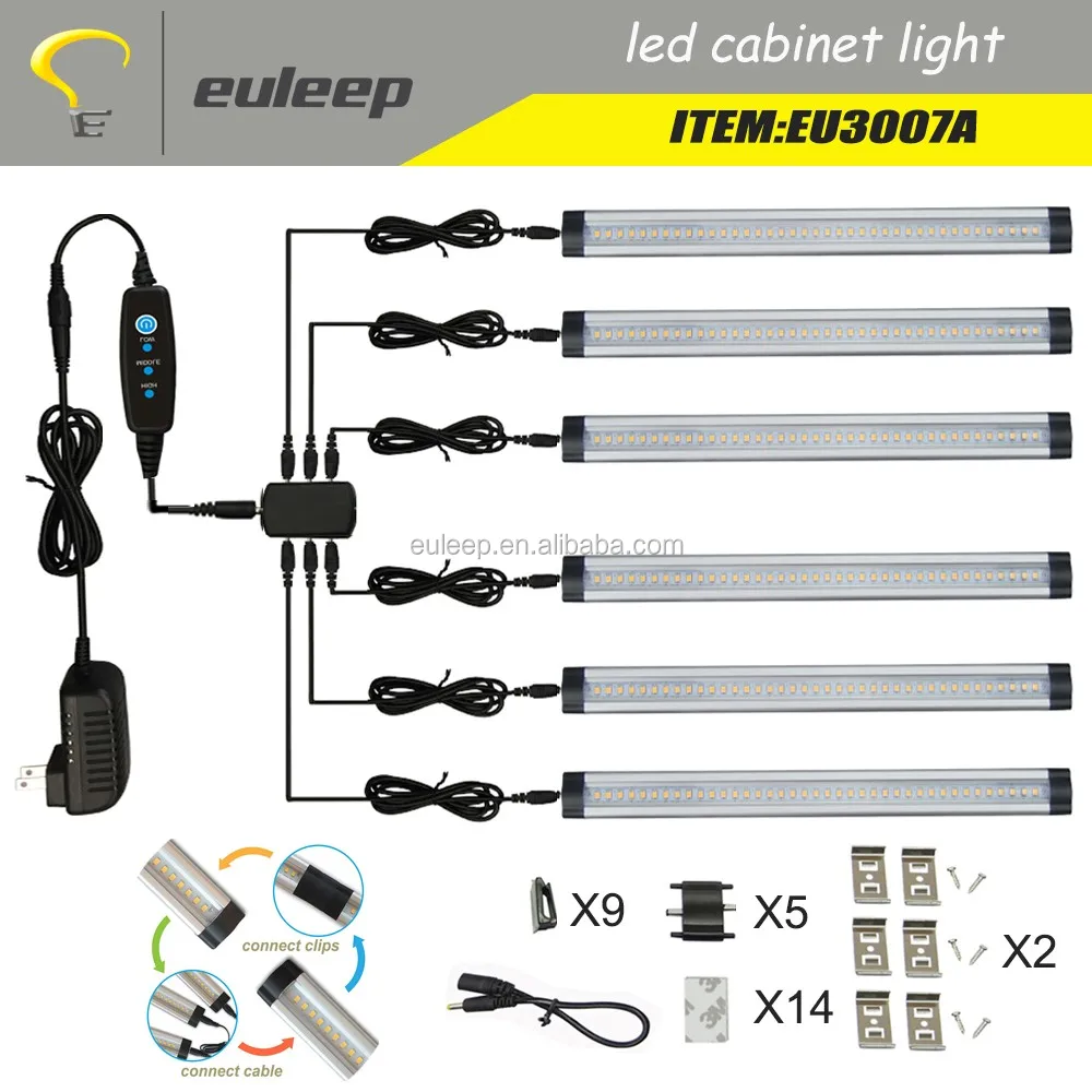 showcase display cabinet under shelf aluminum led strip light 3/4/6 Panels linkable