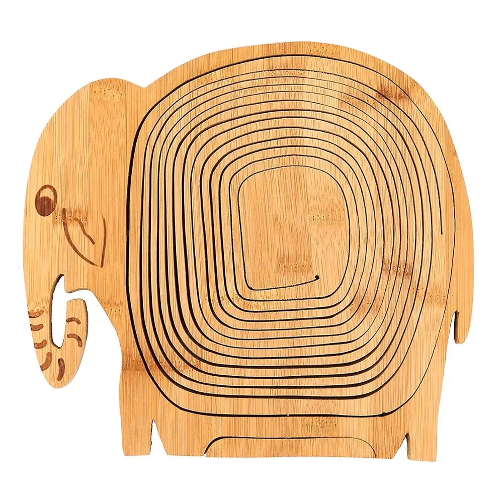 Natural Bamboo Elephant Shape Folding Collapsible Fruit Basket