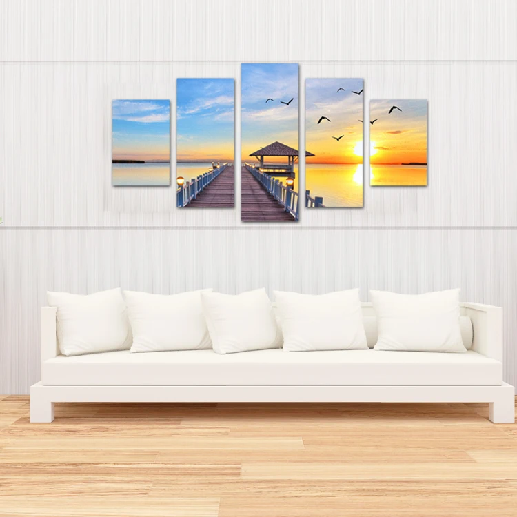 Sunset shore birds picture wall art painting 5 pieces wall stencils for painting