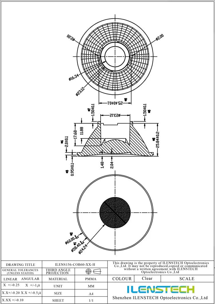 60mm cob led lens optical led lens with 12 24 38 degree