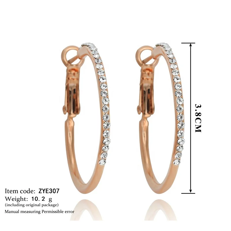 Classic Big Round Crystal Rose Gold Color Hoop Earrings for women Girl Fashion Jewelry Wholesale Top Quality E307