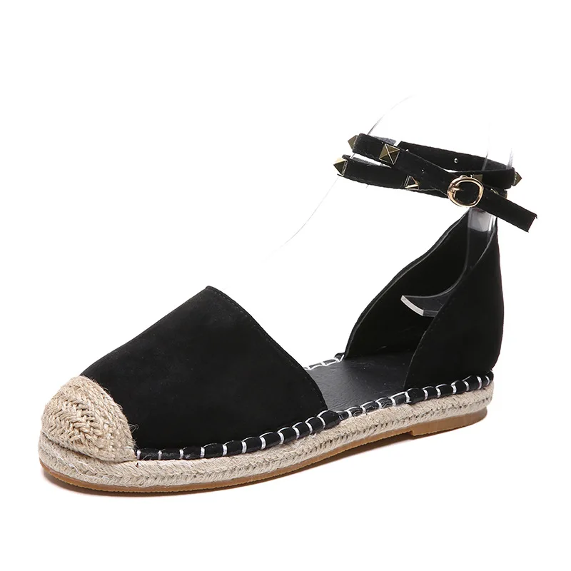 
LFZ-222 2020 New Design Ladies Large Size Hemp Rope Rivet Sandals Women Casual Shoes Single Shoes 