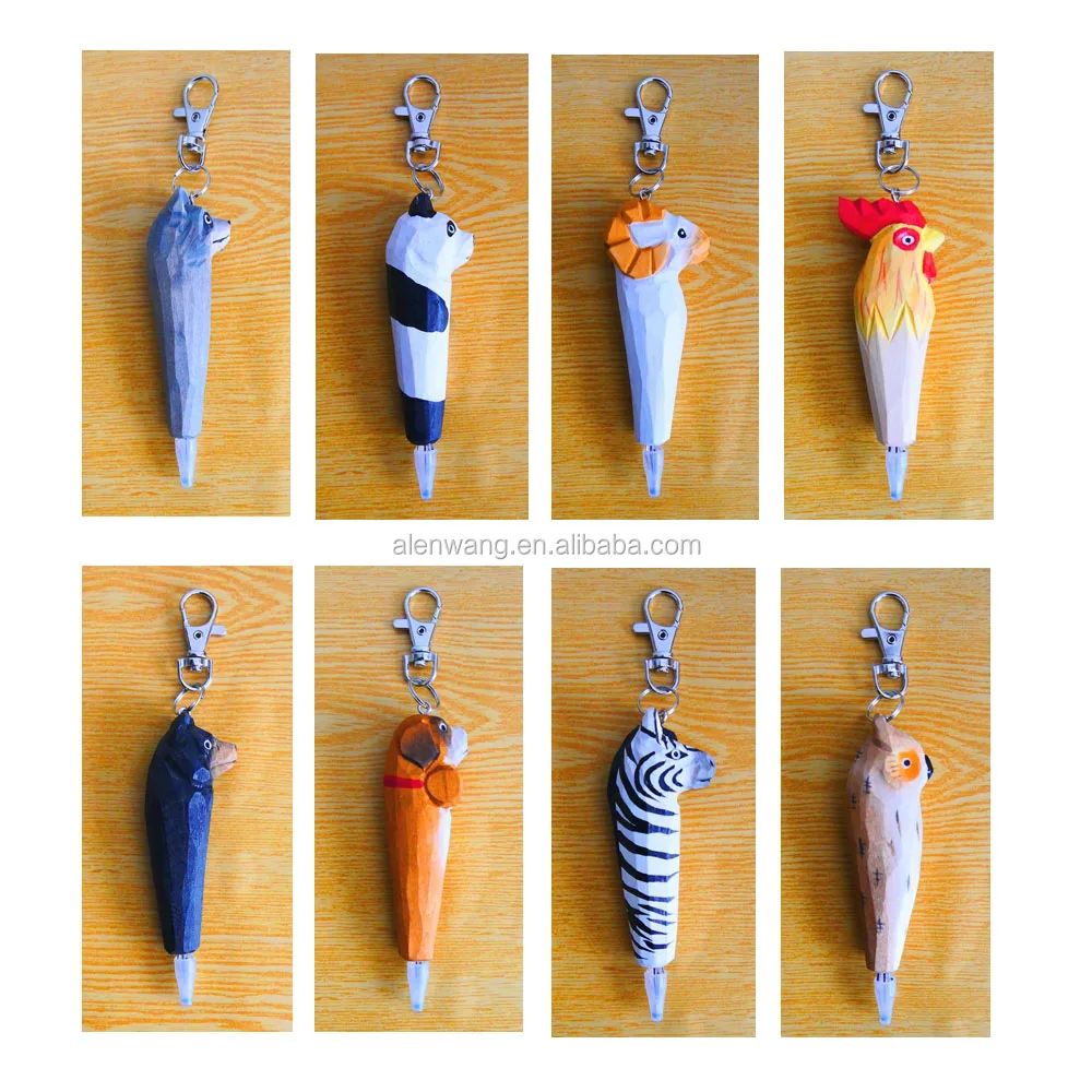 
Wholesale Key Chain Custom Logo 3D Cute Wooden Animal Shape Keychain for Promotion Gift ballpen 