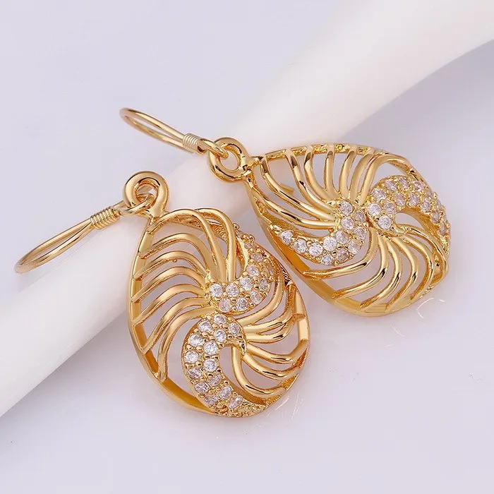 2015 aliexpress на sj e014-a модные полых капля воды серьги роскоши циркон реального позолоченный ювелирные изделия для женщин