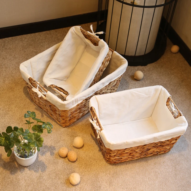 Handmade  Water Hyacinth Basket Straw Woven Basket Home Organizer Bins with handle