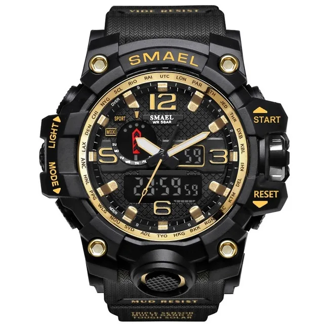 Men Military Watch 50m Waterproof Wristwatch LED Quartz 1545 Sport S Shock Sport Watch