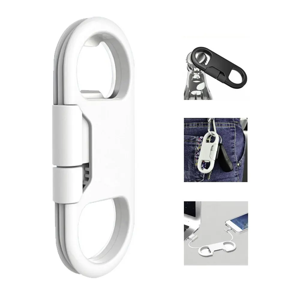 2021 Hot Selling Promotion Gift Multifunction Keychain Bottle Opener USB Data Cable for  Android 3 in 1 short usb cable