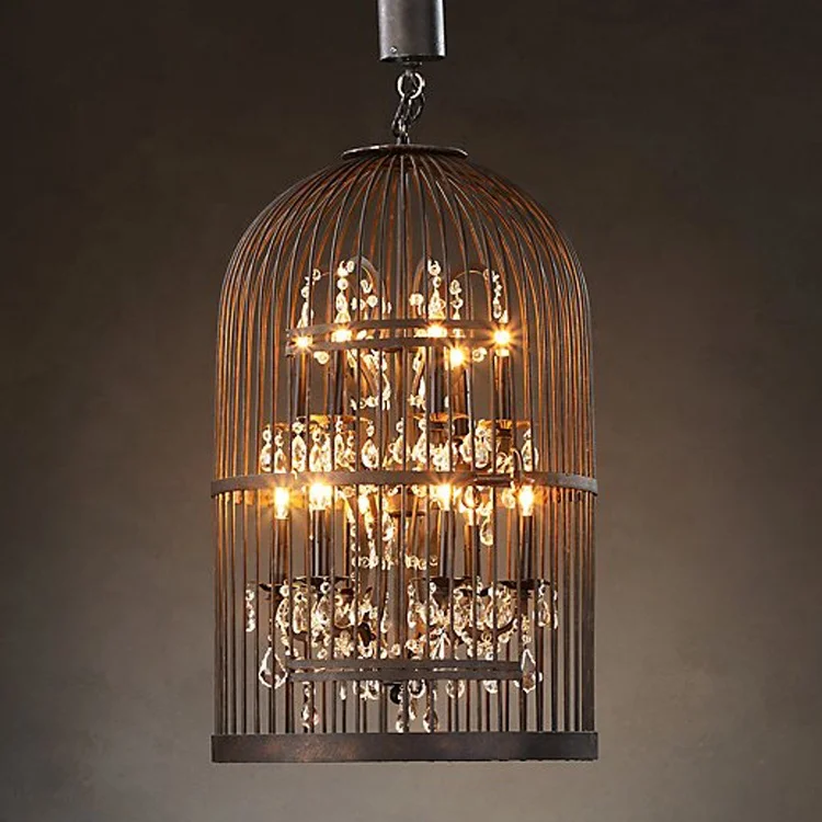 Restaurant Birdcage Chandelier Vintage Light Crystal Lighting Bird Cage Chandeliers Hanging Hotel Ceiling Light Fixture CZ2510/4